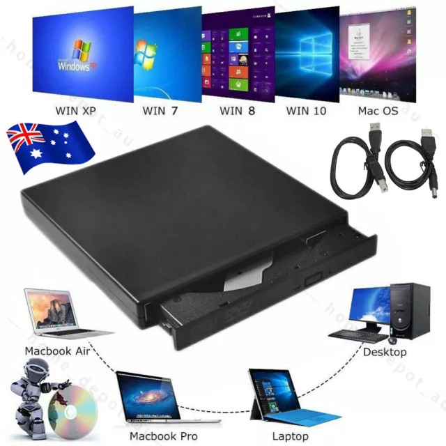 USB 2.0 External DVD CD Writer Burner Reader Player Optical Drives for PC Laptop