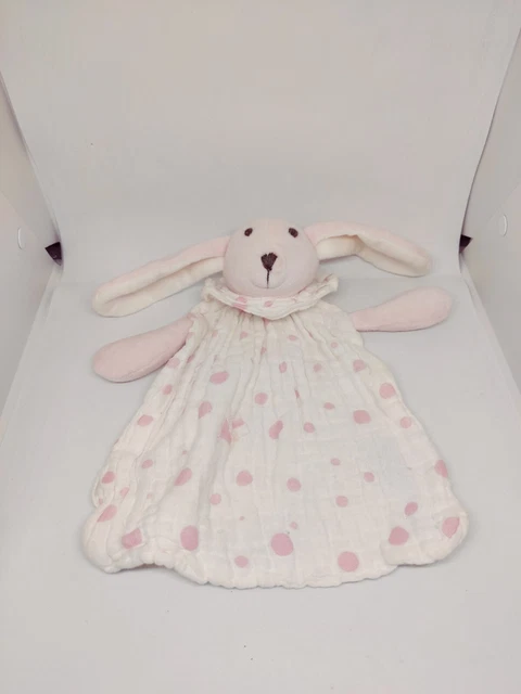 Doudou lapin blanc pois roses Atmosphera lange peluche