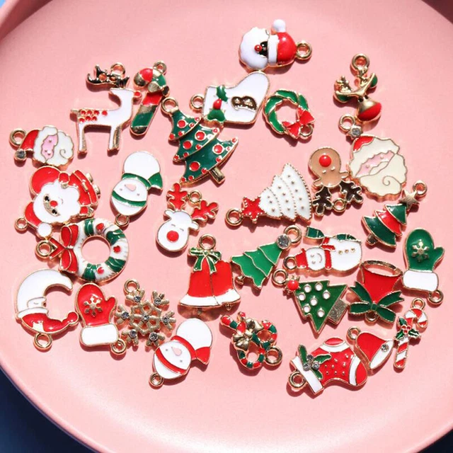 Christmas Mixed Enamel Santa Claus Tree Charms Pendants DIY Jewelry Making C  ZT