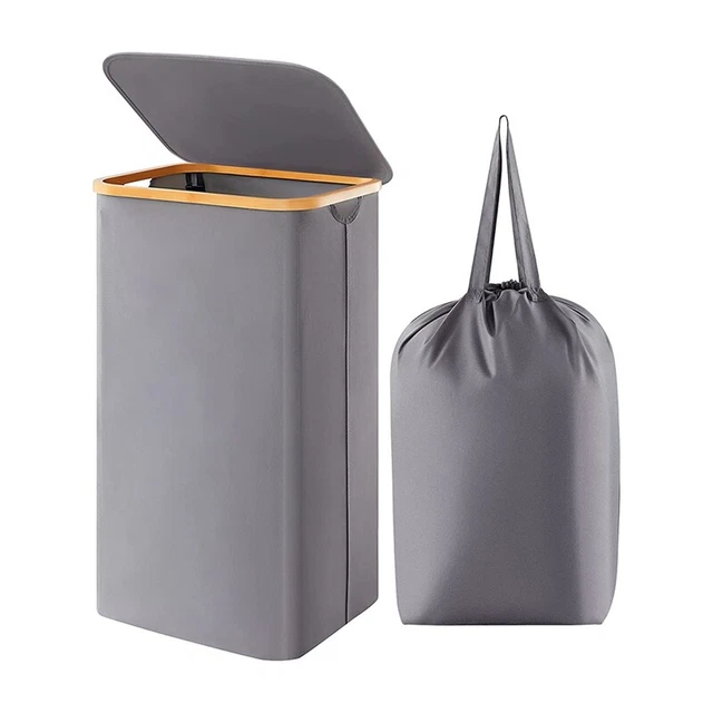 Cesto per bucato 100 L con coperchio, con manici in bambù e biancheria rimovibile B M6D9