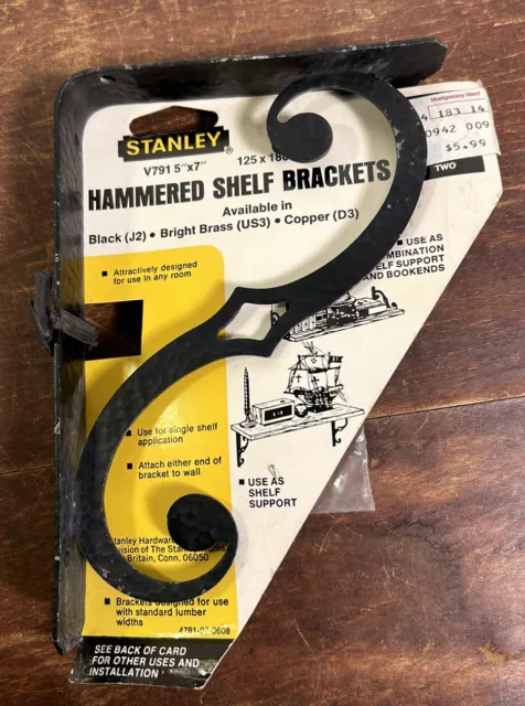 Vintage Stanley 2-Pack Hammered Shelf Brackets Black V791 5x7”