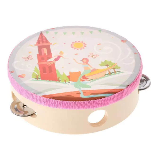 Mini Musical Instrument for Children Baby, Wooden Cartoon Tambourine Drum