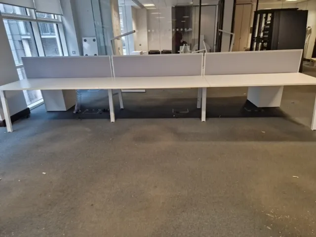 6 Person Desk. Office Desks. Bench System w Pedestal Cabinets