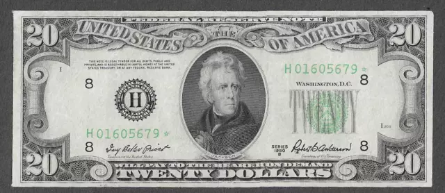 FR 2061-H* STAR St. Louis $20  Series of 1950B Green Seal Federal Reserve Note