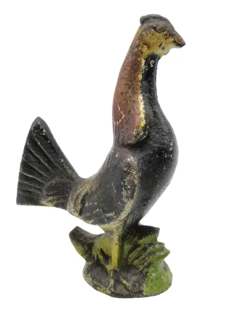 Old Polychrome Heavy Cast Iron Rooster Bottle Opener 3¾in high hand painted
