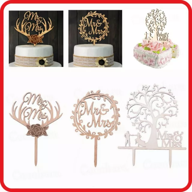 Mr & Mrs Wooden Wood Cake Topper Wedding Bride Groom Engagement-Party-Decoration