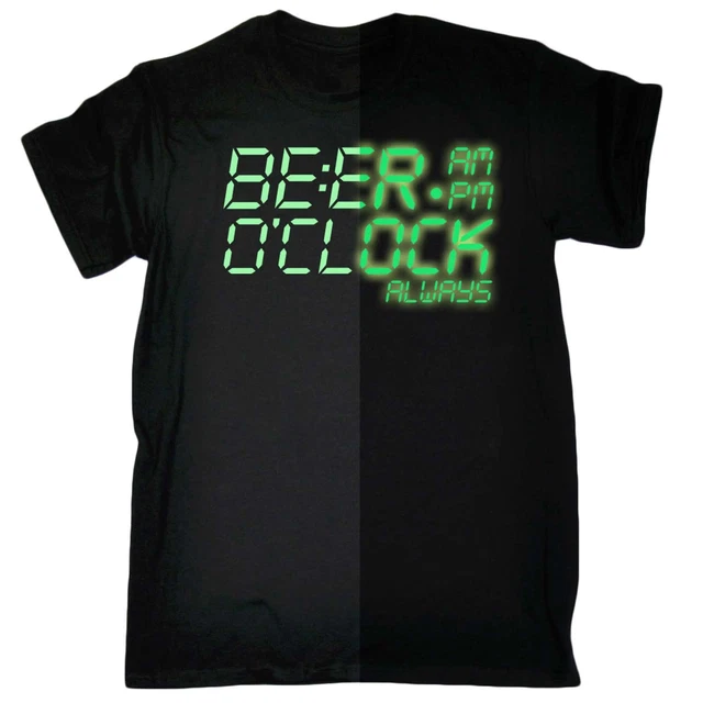 HERREN BIER OCLOCK Always lustiger Witz Leuchten im Dunkeln TSHIRT Geburtstag EUR 10,42