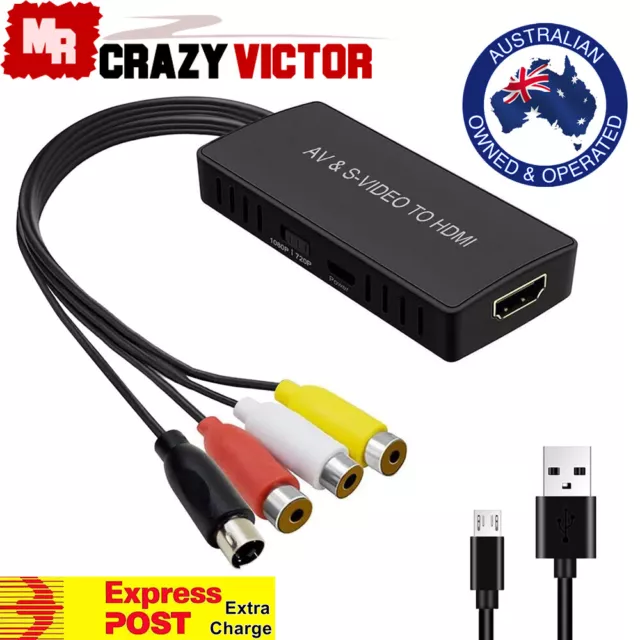 SVideo to HDMI Converter, S-Video and 3RCA CVBS AV to HDMI Adapter 1080P/720P