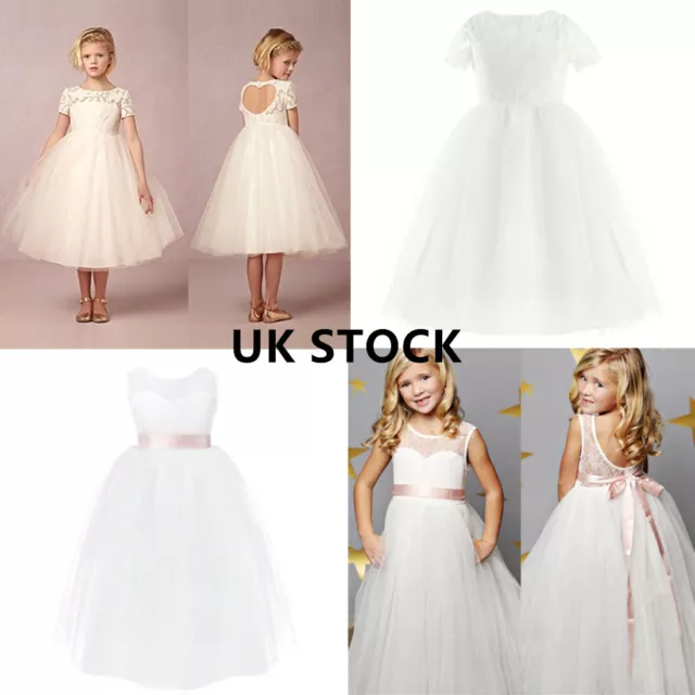 UK Wedding Flower Girl Dress Kids Princess Bridesmaid Lace Party Formal Dresses