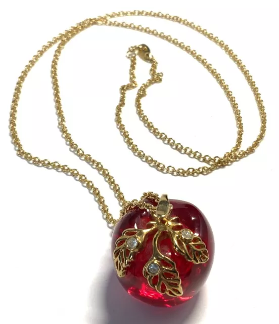 AVON GOLD TONE Lucite Apple Pendant 32-inch Necklace HY129 $10.95 ...