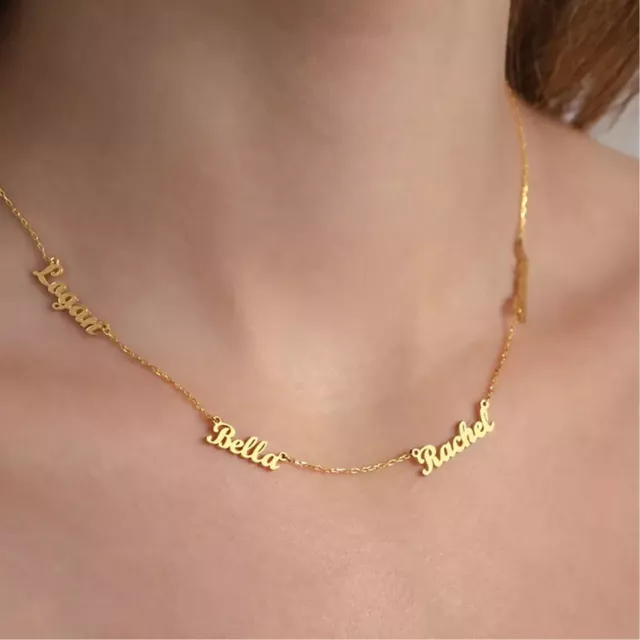 Personalized Family Name Necklace 21K Gold Plated Pendant Customize Jewelry