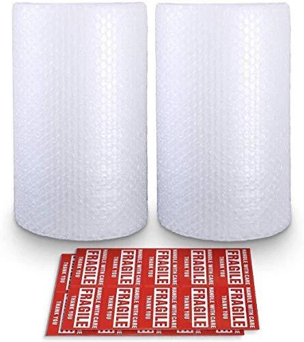 Bubble Cushioning Wrap Roll 2 Pack 3/16" Air Bubble 12 Inch x 74 Feet Total,