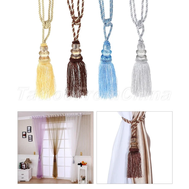 2Pcs Hand-Woven Curtain Tiebacks Crystal Tassel Holdbacks Drapery Tie Ball Decor