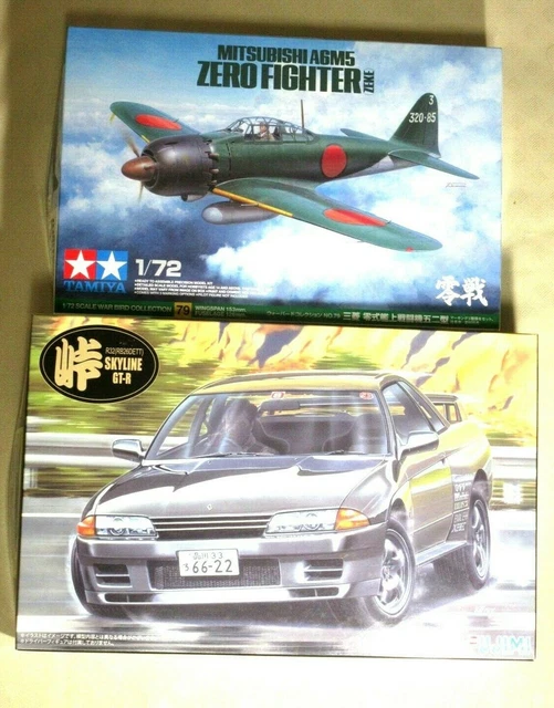 TWO JAPANESE PLASTIC models TAMIYA Zero and FUJIMI R32 Skyline GTR From