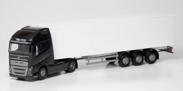 Camion VOLVO FH EMEK 1/25 Avec Pelleteuse LANNEN - Noir, Porte-engin 3 Essieux