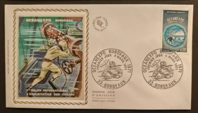 1971 Exploration des Océans, Oceanexpo BORDEAUX , enveloppe Soie 1er jour fdc