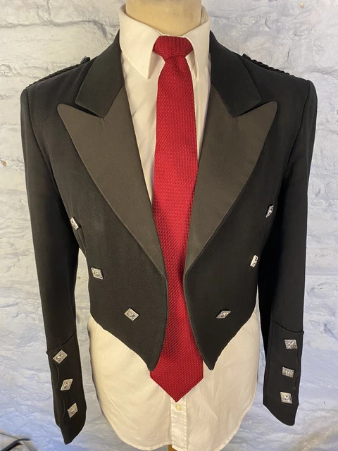 Giacca Kilt Uomo Vintage ELIZABETH SIM GARROW Lana Nera Taglia 40R Giacca Kilt Uomo Vintage ELIZABETH SIM GARROW Lana Nera Taglia 40R
