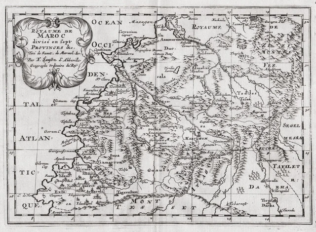 Morocco North Africa Carte Map Card Sanson Engraving Copperplate 1680
