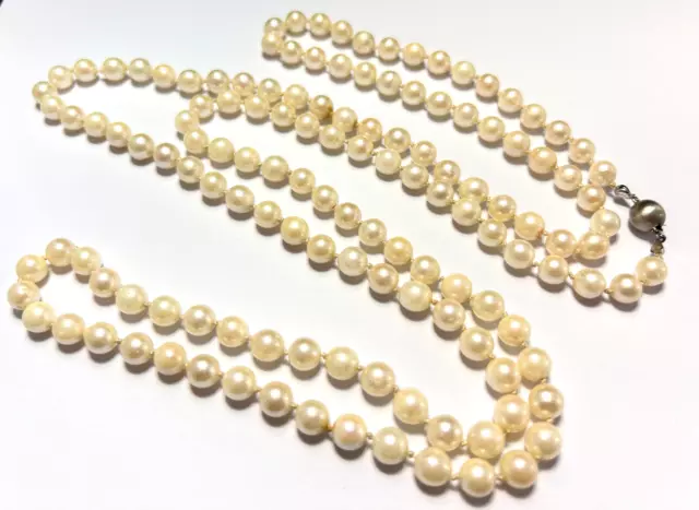 Lange Perlenkette Verschluß 925 er Silber Kugel Perlen 7,7 mm Kette 128 cm