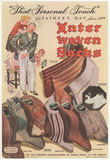 1940s Interwoven Stocking Company Father's Day Vintage Sock Print Advertisement