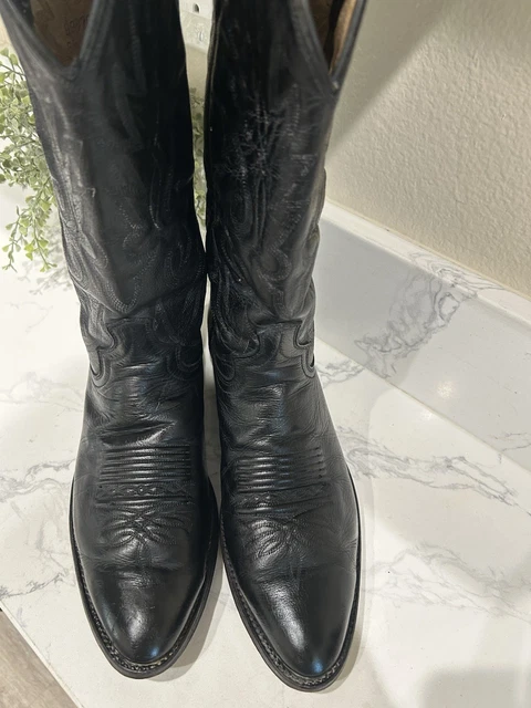 DAN POST BLACK Bullhide Leather Cowboy Boots Mens 9D Vintage ...