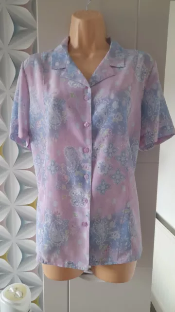 BONMARCHE Short Sleeve BLOUSE TOP Paisley Print Pastel Colours SIZE 16 VGC