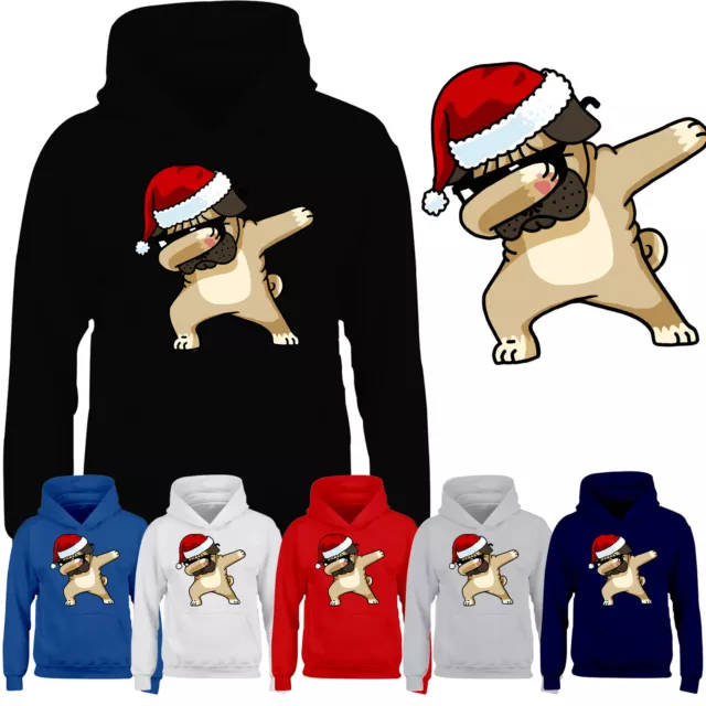 Felpa con cappuccio Buon Natale Ragazzi Carlino Cane Dab Babbo Natale Dabbing Ragazze Bambini Felpa con cappuccio regalo