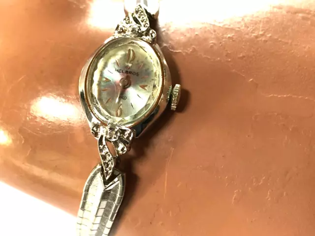 Vintage Helbros Art Deco Damen Armbanduhr Diamant Armband 1/20 GF weißgold