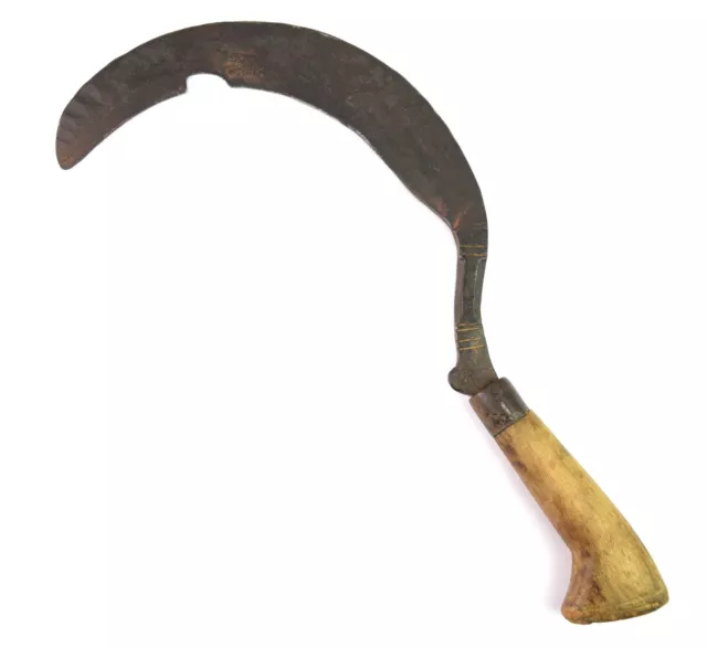 Indien Traditional Crop Cutting Tool – Old Sickle With wooden Handle. G47-271