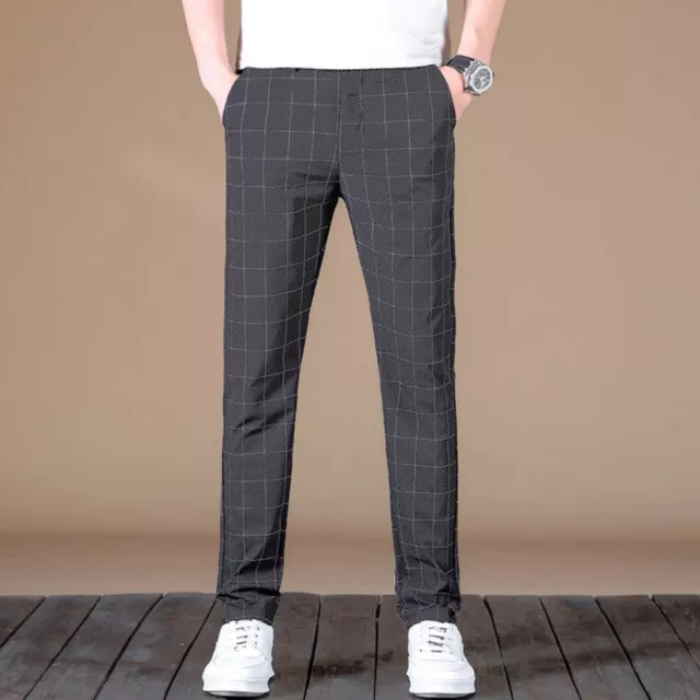 Pantalon long formel homme à carreaux noirs maigre adapté au travail et aux af