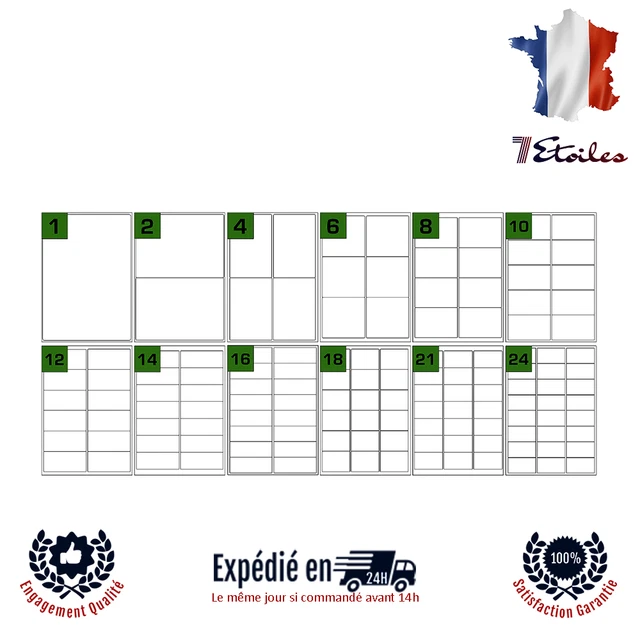 500 Feuilles D’étiquettes Autocollantes 70 X 35 Mm - 24 étiquettes Par Page A4 - Pour Imprimante Jet D’encre/laser