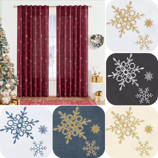 Christmas Faux Silk Curtains Winter Snowflak Drapes Rod Pocket 2 Panels