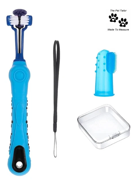 Perro Cepillo Juego x2 Azul 3-Sided Silicona Para Malo Aliento Gingivitis Decay