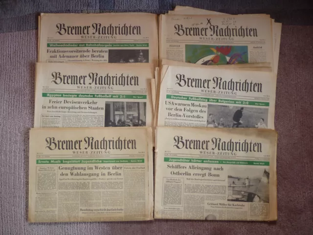 6 Alte Bremer Zeitungen 1958 mit viel Werbung und Geschichte