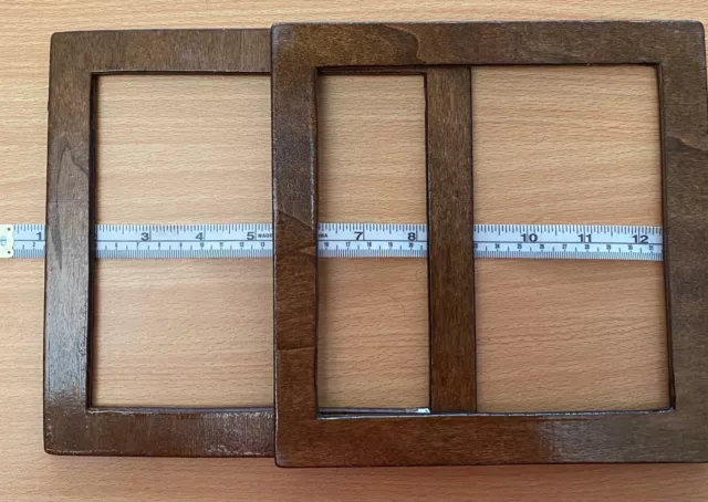 Pair (2) Brown Wood Square Shaped Bag Handles for Knitting or Sewing