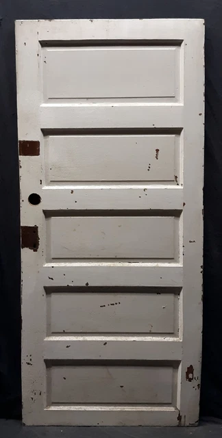 31"x74" Antique Vintage Old Salvaged SOLID Wood Wooden Interior Door 5 Panels