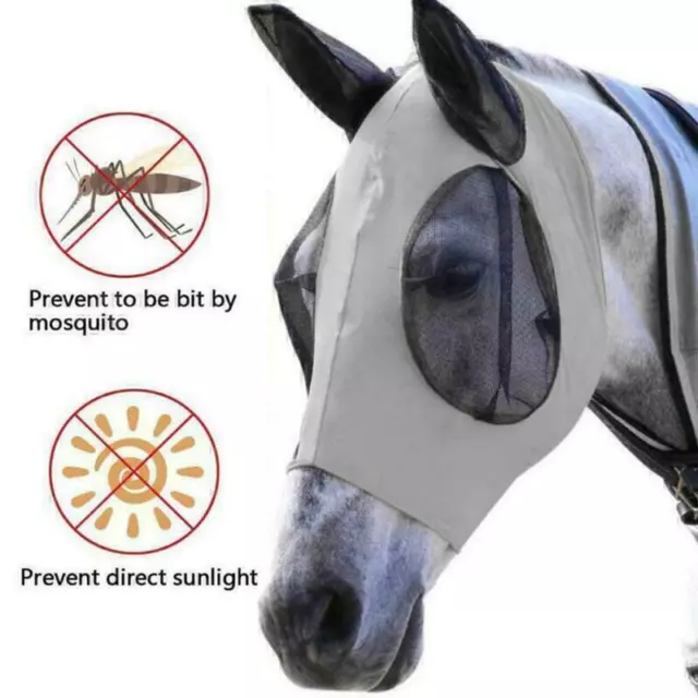 2pcs Pferd Anti Fliegenmaske Kapuze Vollgesichtsnetz Schutz Anti-UV