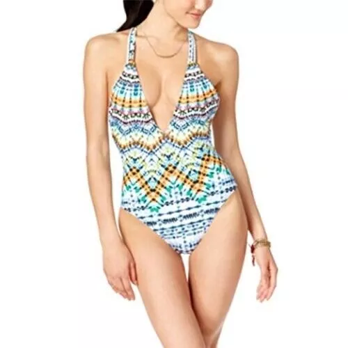 Bar III MULTI Tulum Tie-Dyed Macrame Racerback One Piece Swimsuit, US X-Large