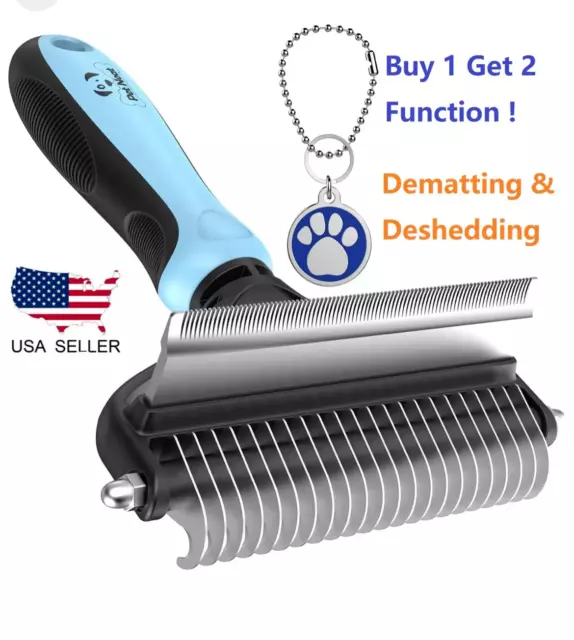 Pet Neat Double Sided Pet Grooming Brush 2 in 1 Deshedding Tool & Undercoat Rake
