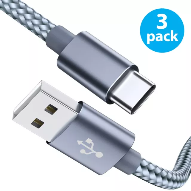 3Pack 3/6/10Ft USB to Type-C Cable Fast Charger Charging Data Sync Cord