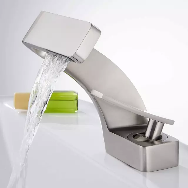 Bathroom Sink Waterfall Faucet,Solid Brass Single Handle Hot and Cold Water Mixe 3