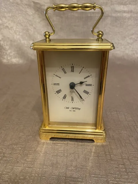 Mantel Clock Gold Carriage Clock by Wm Widdop Brass Effect Roman Numerals