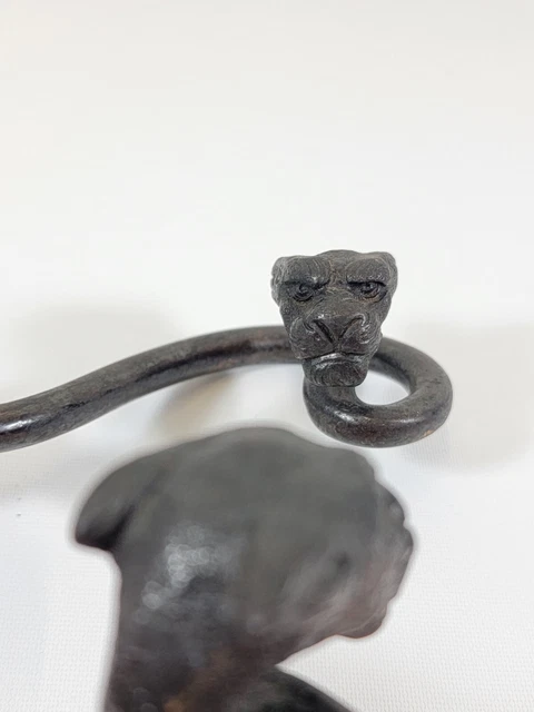Antique Wrought Iron & Brass Washroom Towel Holder Hook Bracket - Panther / Lion 9