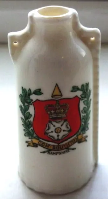 WH Goss Crested China Southampton Hampshire China Leather Bottle Newbury Museum