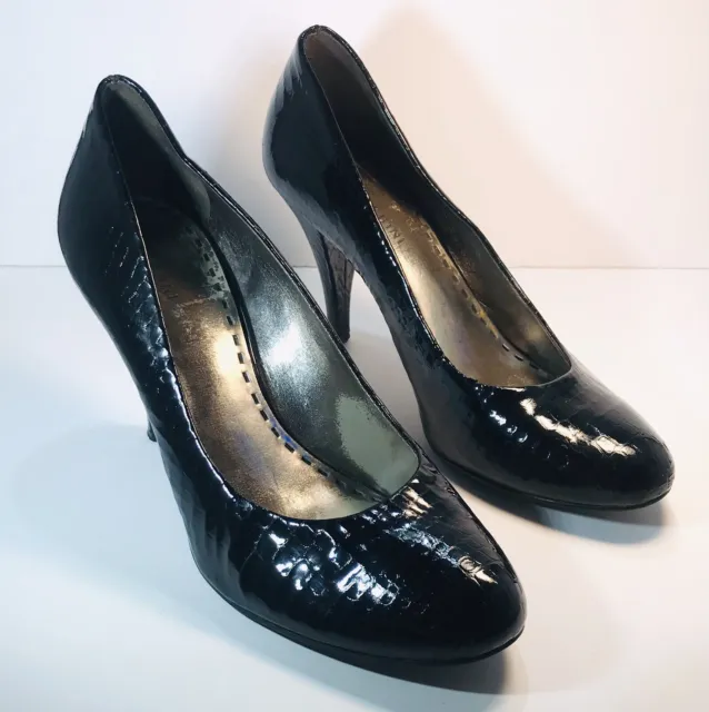 Gianni Bini Black Patent Leather Platform Pumps Heels Shoes 8.5 Snakeskin Look
