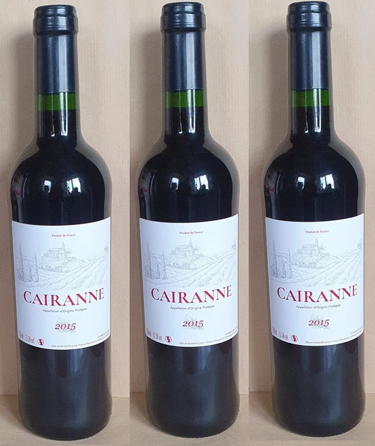 lot DE 3 bouteilles de vin rouge CAIRANNE 2015