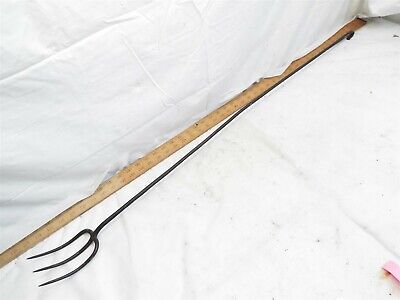 Early Long Blacksmith Hand Forged Butcher's Fleshing Fork Rendering Iron 3 Tine