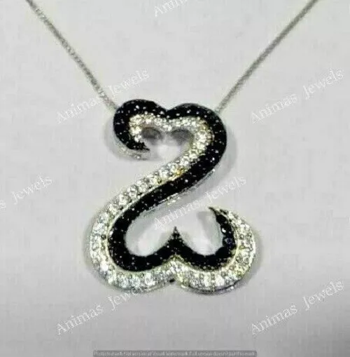 1/2 CT Black & White Moissanite Open Heart Pendant Necklace 925 Sterling Silver