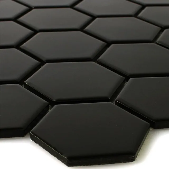 Keramik Mosaik Fliesen Hexagon Schwarz Matt