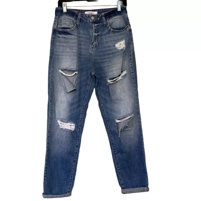 Cello Distressed Boyfriend Women's High Rise Jeans Medium Wash 5 Pocket Size 7